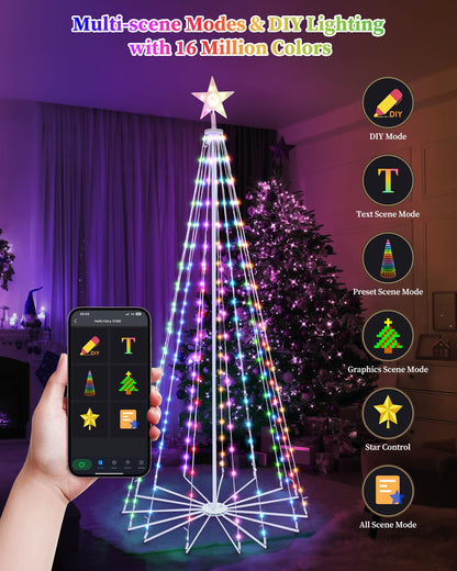 Sucolite 7 FT 295 LED Smart Cone Christmas Tree, Prelit Christmas Tree with 16 Million DIY RGB LED Light Show, Lighted Artificial Tree with Remote APP Control Music Sync for Xmas Outdoor Decorations