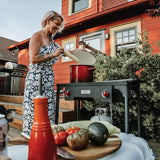 Gas One Propane Double Burner Two Burner Camp Stove Outdoor High Pressure Propane 2 Burner Adjustable PSI Regulator and 4ft Steel Braided Hose With Removable Legs Gas One