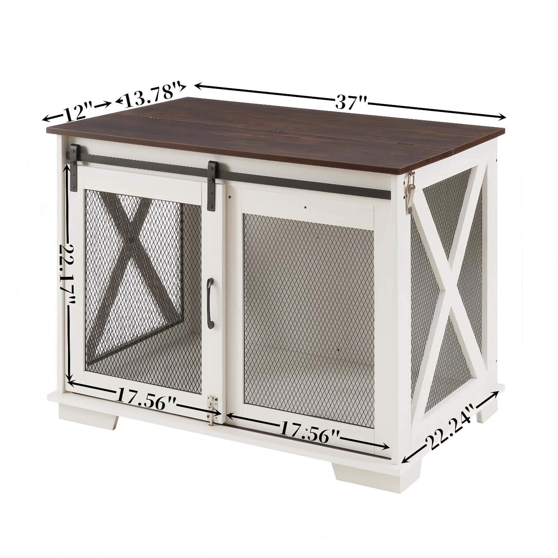 ZSQ Farmhouse Dog Crate Furniture, Wooden Dog Kennel with Sliding Barn Door, End Table Dog Cage with Detachable Divider, Dog House for Small/Medium/Large Dog, White - WoodArtSupply