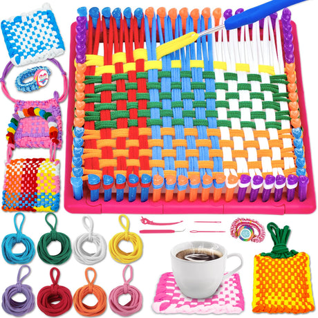 YGSEPCC Weaving Loom Kit Toys for Kids, DIY Art and Crafts for Adults, Girls Ideal Gifts for Ages 4 5 6 7 8-10 12 13, Easy Potholder Bracelets Knitting Activity for Beginners, 136 Craft Loops 22 Ropes YGSEPCC