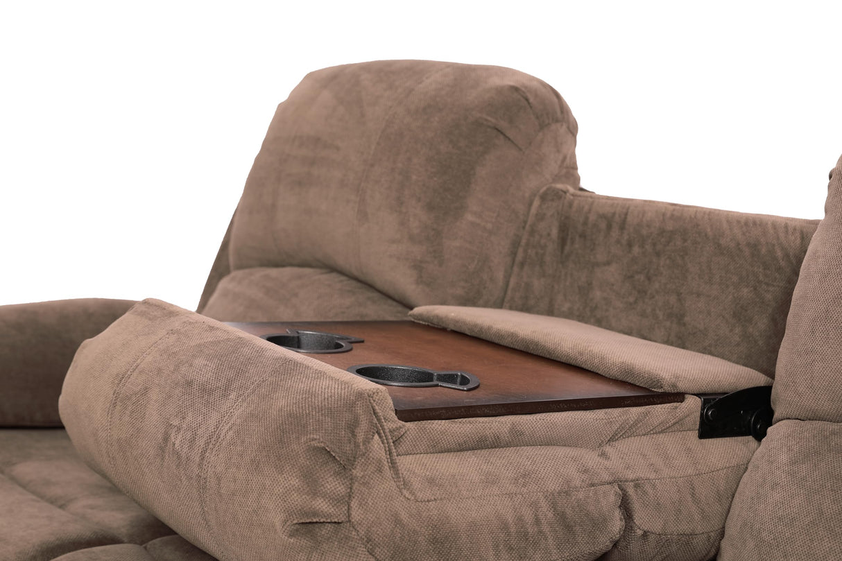 Dekmxas Fabric Recliner Sofa Set Manual Reclining Sofa Set Living Room Furniture Sets Modern Reclining Couch Set with Cup Holders/Storage Console/Drop Down Table for Home/Office (Chocolate, 3PCS Set) Dekmxas