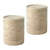 SUNBURY Concrete Side Table Set of 2, Outdoor Side Table for Patio, 14" Outdoor Accent Table Patio Round End Table, Ceramic Garden Stool Log SUNBURY