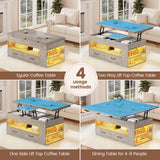 Itaar Lift Top Coffee Table, 4 in 1 Coffee Tables with Storage and Hidden Compartment, Farmhouse Coffee Table with 2 Fabric Drawers & LED Light for Living Room, Grey Oak Itaar
