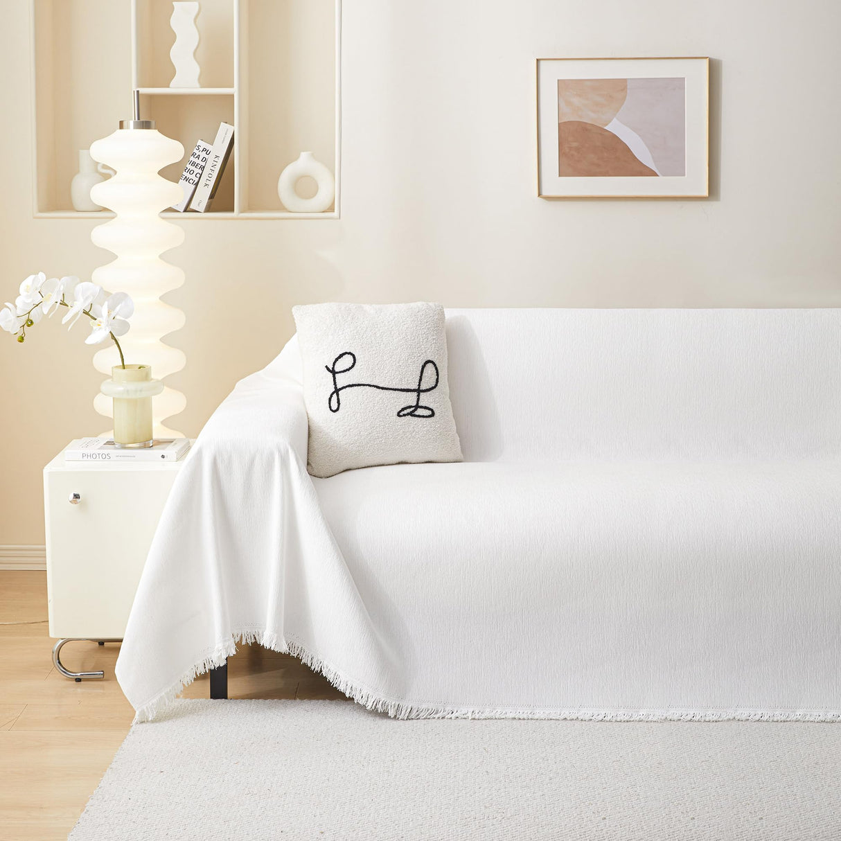 MEETSKY Couch Cover for 3 Cushion Couch Sofa Furniture Protector Sofa Covers Chenille Sectional Couch Covers for Pets Oversized Couch Cover Recliner Sofa Love Seat Covers, 91" x 118", White MEETSKY