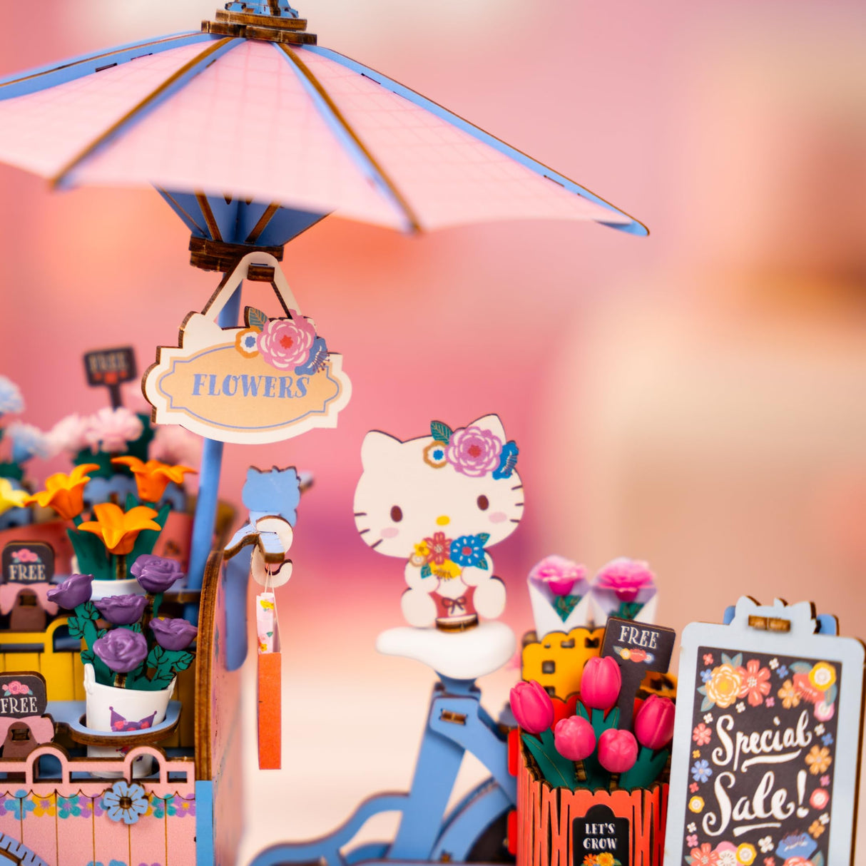 Hands Craft Hello Kitty And Friends Flower Cart 3D Wooden Puzzle Kit | DIY Floral Model | Arts & Crafts for Adults & Kids | Creative Hobby Kits | Hello Kitty Characters | Wood Building Set | Nice Gift Hands Craft