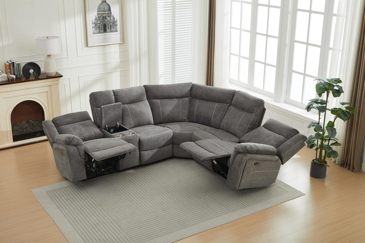 Secsofier Power Premium Fabric Reclining Sectional Sofa Set, Zero Gravity Recliner Couch with USB Port 1 Console Storage 2 Cup Holders (Power, 1 Console) Secsofier