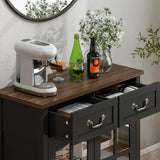 ChooChoo Farmhouse Sideboard Buffet Cabinet with Storage, Coffee Bar Cabinet with Glass Doors, Entryway Cabinet for Kitchen, Living Room, Black ChooChoo