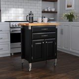 Home Styles Black Dolly Madison Prep and Serve Kitchen Cart with Natural Top, Locking Casters, Two Drawers, Two Storage Cabinets homestyles