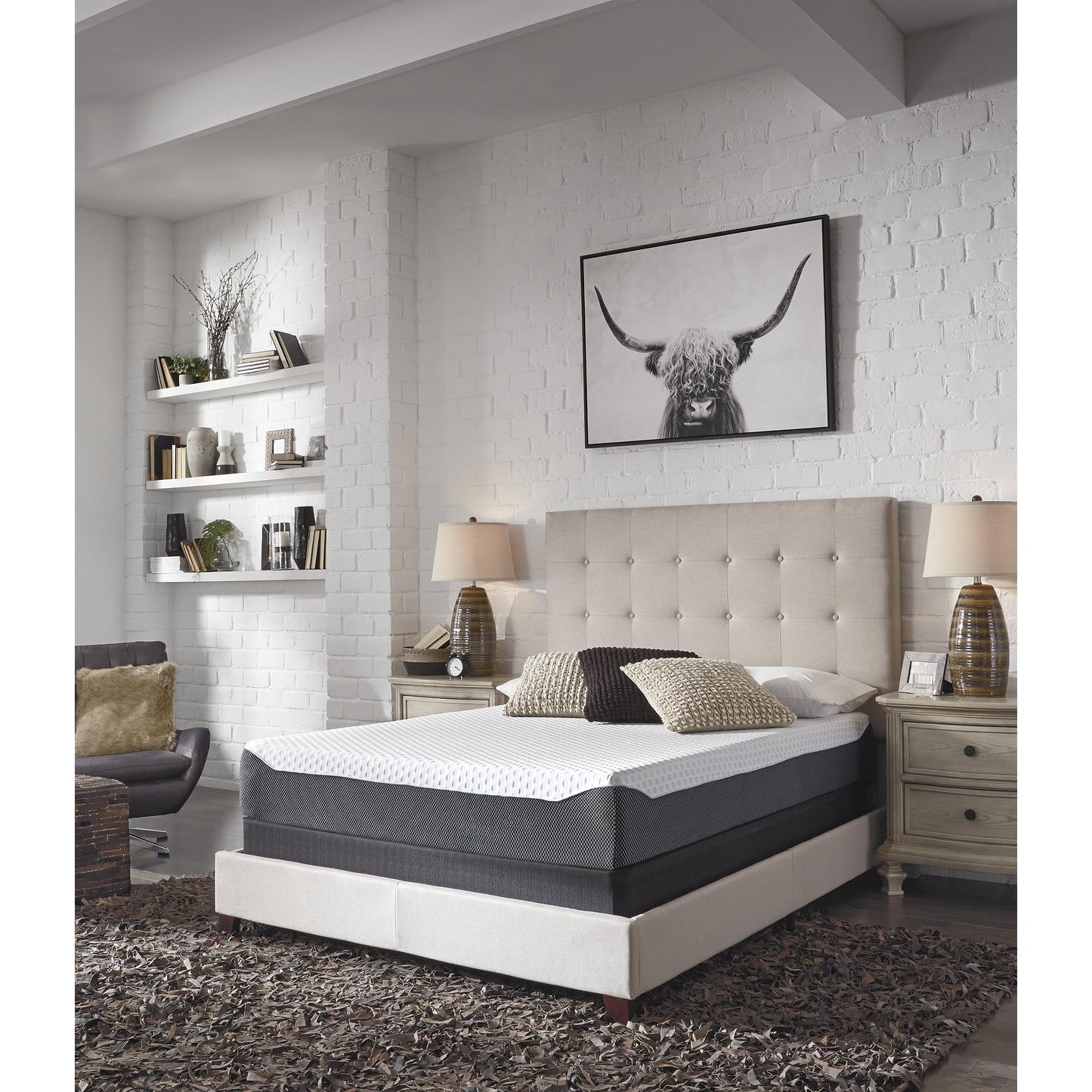 Signature Design by Ashley California King Size Chime Elite 10 Inch Plush Green Tea & Charcoal Gel Memory Foam Mattress with Micro Cool Cover