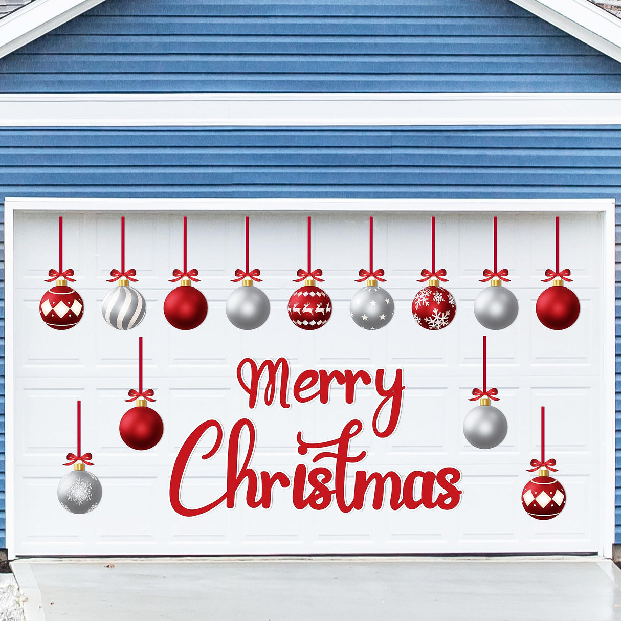 90shine 32PCS Christmas Garage Door Decorations Magnets - Merry Xmas Ball Holiday Refrigerator Fridge Kitchen Decor(Red, Silver) 90shine