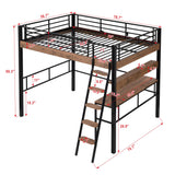 Full Size Loft Bed with Desk and Storage Shelf, Metal Loft Bed Full Size with Buil in Ladder and Full Length Guardrail, Full Size Loft Bed for Kids, Teens, Black Loft Bed Full Bellemave