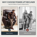 FLEXISPOT XL31 Power Lift Recliner Chair for Elderly, Electric Leather Lift Recliner Chair w/Massage & Heat, Cup Holders, Lift Reclining Chair Sofa for Living Room Bedroom (Brown) FLEXISPOT