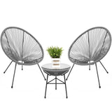 Best Choice Products 3-Piece Outdoor Acapulco All-Weather Patio Conversation Bistro Set w/Plastic Rope, Glass Top Table and 2 Chairs - Gray Best Choice Products