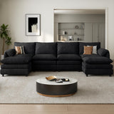 YITAHOME 142" Modular Sectional Sofa with Movable Ottoman, U Shaped Velvet Cloud Couch with Pillow-Armrest, Black YITAHOME