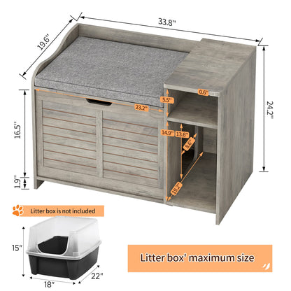 IDEALHOUSE Litter Box Enclosure with Top Opening with Cushion, Cat Litter Box Furniture Hidden, Litter Box Hidden, Cat House, Privacy Cat Litter Box Cabinet - WoodArtSupply