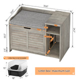 TROPOW Cat Litter Box Enclosure Furniture with Top Opening and Cushion, Hidden Litter Box Cabinet with Storage, Privacy Cat Box Enclosure, Grey TROPOW