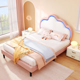 YITAHOME Full Size Bed Frame, LED Bed with PU Faux Leather Adjustable Cloud Headboard, Platform Upholstered Bed Frame with Wooden Slats Support, No Box Spring Needed, Easy Assembly, Pink YITAHOME