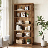 LITTLE TREE 6-Tier Bookcase, 75-Inch Farmhouse Bookshelves and Bookcases, Floor Standing 6 Shelf Wooden Display Storage Shelves Tall Bookcase for Home Office, Living Room, Bed Room, Brown LITTLE TREE