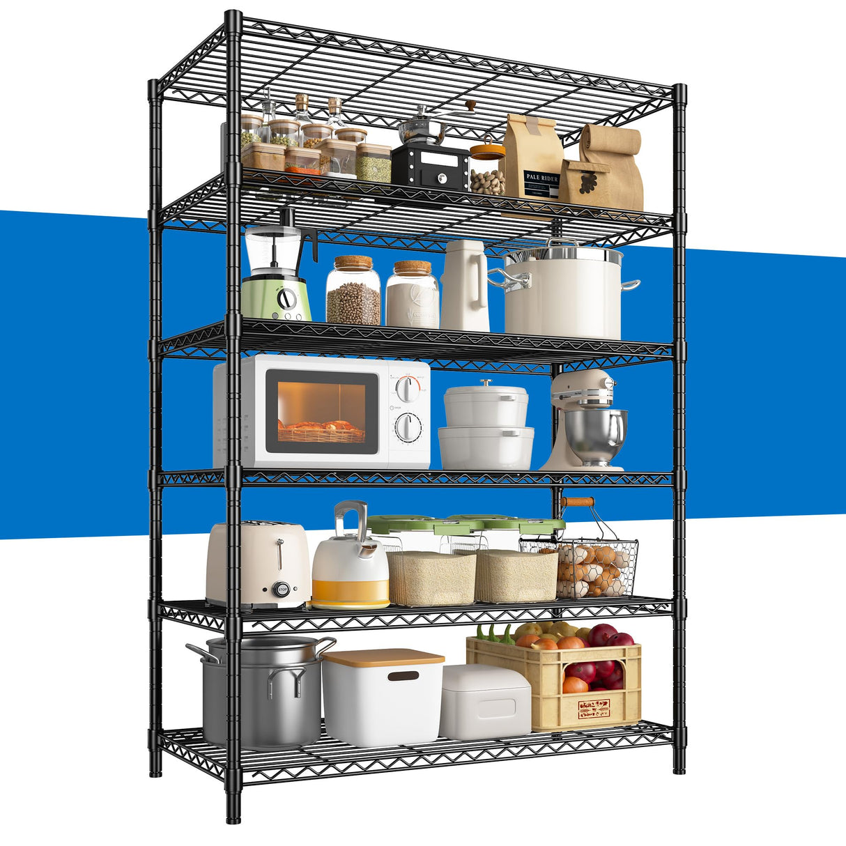 DurayLoly 6 Tier Storage Shelves 75H Adjustable Metal Shelving Rack, 1200LBS Wire Shelving Rack for Storage Unit, Metal Shelves for Pantry Shelves, Garage, Kitchen, 75" Hx 36" Wx 18" D DurayLoly