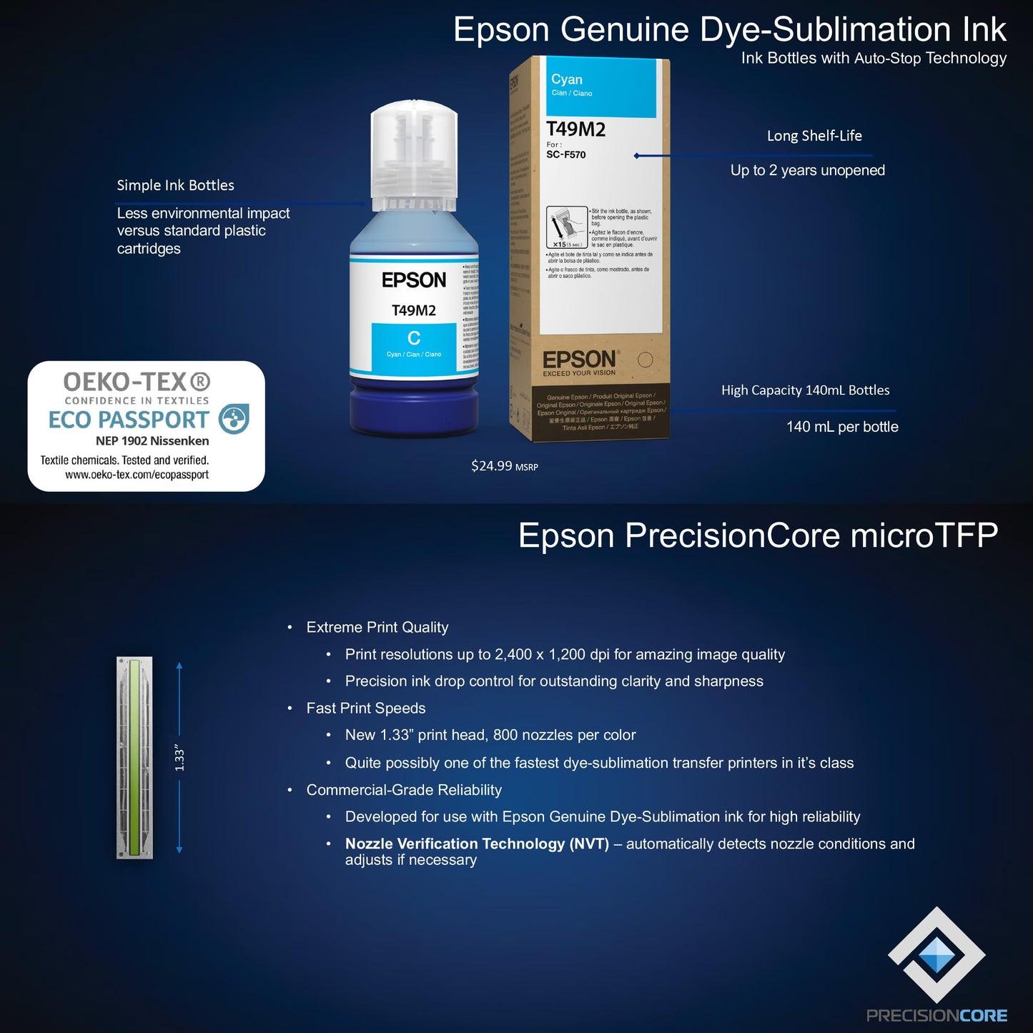 Epson Surecolor F570 Pro 24" Desktop Sublimation Printer, Includes Two Full Ink Sets, User Guide, Sublimation Paper, & Free Remote Install SCF570PE (Printer & Inks) - WoodArtSupply