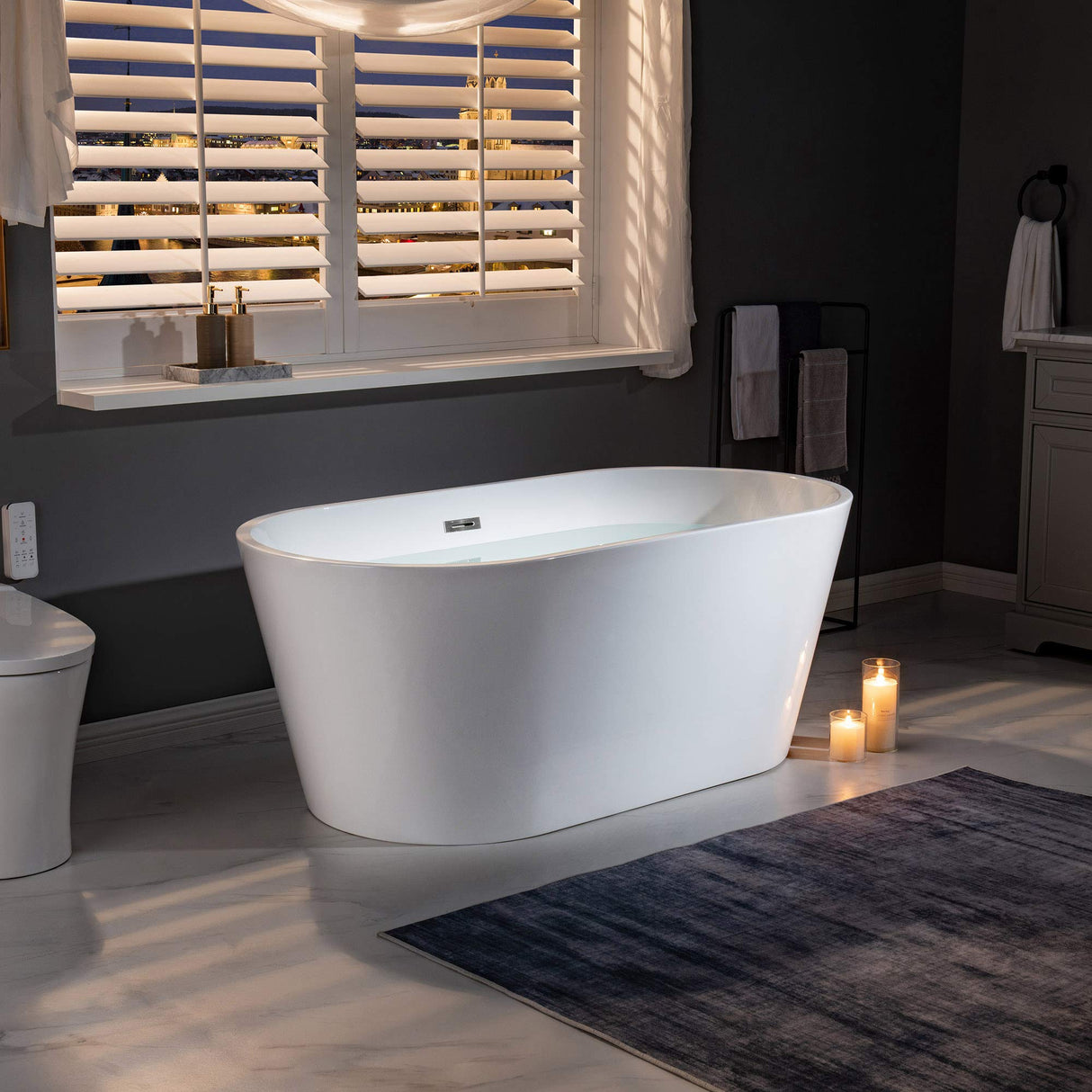 WOODBRIDGE 59" Acrylic Freestanding Bathtub Contemporary Soaking White Tub with Brushed Nickel Overflow and Drain,B0014 -B/N-Drain &O WOODBRIDGE