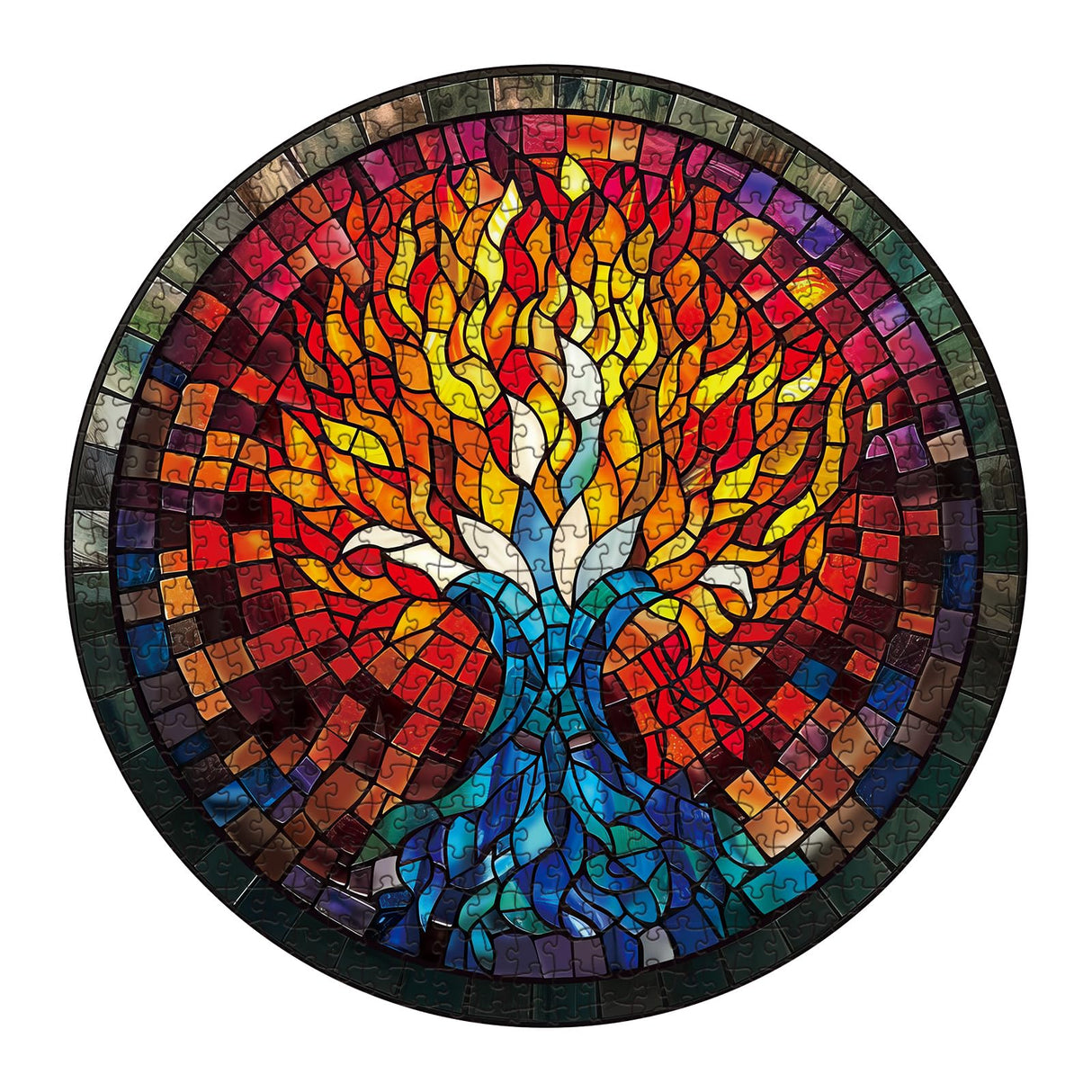 Stained Glass Puzzle Mandala Puzzle for Adults 1000 Piece, Round Colorful Mosaic Jigsaw Puzzles, Religious Faith Art Puzzle BBOLDIN