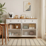 Gizoon Farmhouse Kitchen Sideboard Buffet Cabinet with Storage, Wood Coffee Bar and Storage Sideboard with Drawers and Doors for Kitchen, Dining Room, 15.7" D x 55.1" W x 35.3" H, White/Rustic Brown Gizoon