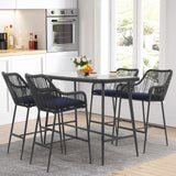 JOIVI 5-Piece Patio Bar Dining Set, Bar Height Outdoor Table and Chairs Set with 4 Bar Stools, Cushions & 41" Table for Patio, Poolside, Backyard, Bar Table Set, Tempered Glass Tabletop, Blue JOIVI