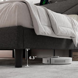 Einhomn Dark Grey Queen Size Upholstered Bed Frame with Built-in Charging Station and Storage Headboard Einhomn