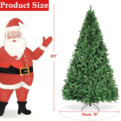 Fenbeli 6ft Christmas Tree with 1000 Branch Tips - Artificial Xmas Tree with Metal Hinges & Foldable Base for Home, Office, Party Decoration (Green, 6FT)