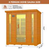 springspa 4 Person Infrared Sauna Room, Low EMF FAR Infrared Sauna for Home, Canadian Hemlock Wooden Indoor Sauna, with 10 Heating Panel, 2 LCD Panel, Bluetooth Speaker, 7 Therapy Light springspa