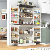 Hlivelood Farmhouse Kitchen Pantry Cabinet, 71" Tall Storage Cabinet with Adjustable Shelves & 4 Barn Doors & Drawer, Rustic Wood Cupboard for Kitchen, Dining Room, Living Room, White Hlivelood