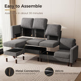 KKL L Shaped Sectional Couches for Living Room, Corduroy Sofa Couch with Convertible Chaise, 4 Seat Comfy Couch for Apartment, House, Dark Grey (Grey, 100 inches) KKL