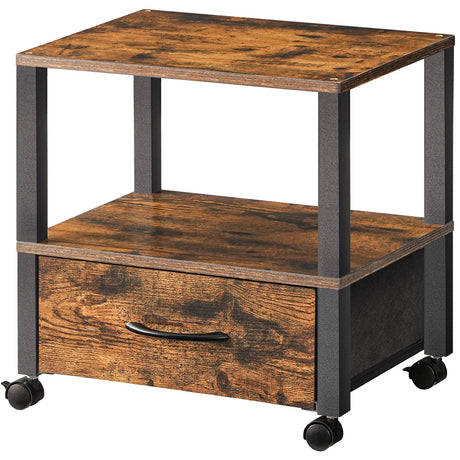 HOOBRO Printer Stand, Printer Stand with Storage, Under Desk Printer Table, Printer Cart with Drawer and Shelves, Rolling Small Printer Stand on Wheels, for Office, Rustic Brown and Black BF39PS01 HOOBRO