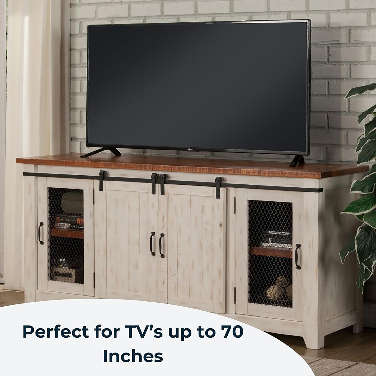 Martin Svensson Home Rustic 65” Solid Wood TV Stand with Storage, White and Aged Distressed Pine Martin Svensson Home