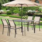 AECOJOY 5 Piece Patio Table and Chair Set for 4, Outdoor Dining Set Includes 51.2" Rectangle Table with 1.73" Umbrella Hole, 4 Stackable Textilene Chairs, for Garden, Backyard and Poolside, Dark Gray AECOJOY