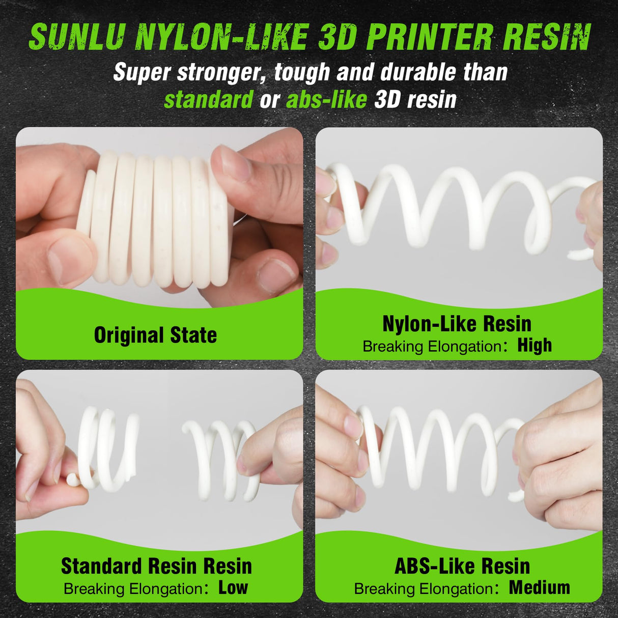 SUNLU 3D Printer Resin, Strong Durable Nylon Like 3D Resin for LCD DLP SLA Resin 3D Printers, 395-405nm UV Light Curing 3D Printing Liquid Photopolymer Resin, Good for Functional Parts, 2000g, Black SUNLU