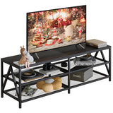Katrawu TV Stand for TV up to 65 Inch, Long 55" TV Cabinet with 3-Tier Storage Shelves,Entertainment Center TV Console Table for Living Room with Industrial TV Metal Frame, Black Oak Katrawu