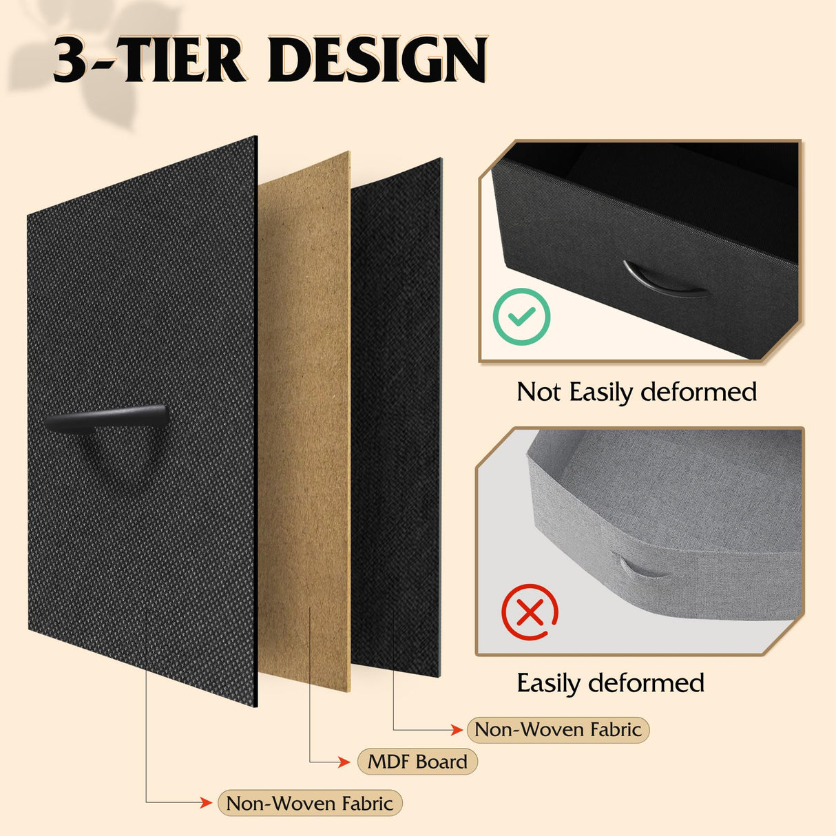 WLIVE Nightstand with Charging Station, Night Stand with 2 Fabric Drawers, Bedside Table, Small Dresser for Bedroom, Side Table with USB Ports and Outlets, Black and Rustic Brown WLIVE