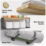 HAMITOR Floating Shelves Wall Mounted Over Toilet: Bathroom Shelf with Towel Rack Paper Holder Storage - Rustic Wood Farmhouse Shelves for Wall Decor/Bathroom HAMITOR