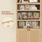 81" Tall Arched Cabinets,Bookcase with storage,Mid-Century Modern 6-Tier Bookshelf with Door,2 Book Risers and Adjustable Shelves offering more storage space for Living Room,Kitchen,Home Office,Oak UPOSOJA