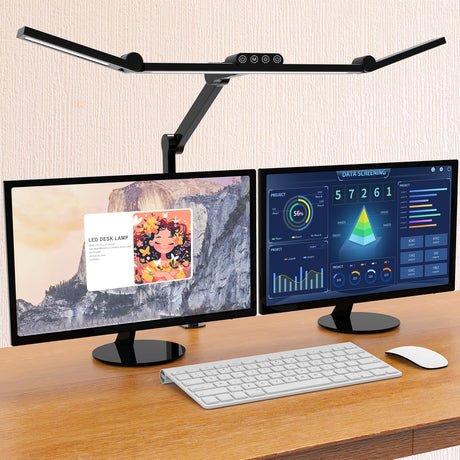 Micomlan Led Desk Lamp with Clamp, Architect Desk Lamp for Home Office with Atmosphere Lighting, 24W Ultra Bright Auto Dimming Desk Light Stepless Dimming and Tempering LED Table Light Micomlan