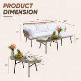 Devoko Outdoor Patio Furniture Set, Outdoor Sectional Conversation Rope Woven L-Shaped Sofa Set with Patio Table and Thick Cushions for Backyard Porch Balcony Garden, White Devoko