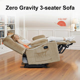 MCombo Zero Gravity Power Reclining Sofa with Heat and Vibration Massage, 3 Seater Reclining Couch with USB Ports, Cup Holders for Living Room, Fabric PR648SET (Beige) MCombo