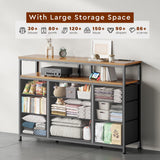 YeTom Tv Stand Dresser for Bedroom with Charging Station and LED Lights,9 Fabric Drawers Rustic Brown TV Stand with Open Shelf Storage,Media Console for TV ups to 55",Metal Frame,Wood Top,Rustic Brown YeTom