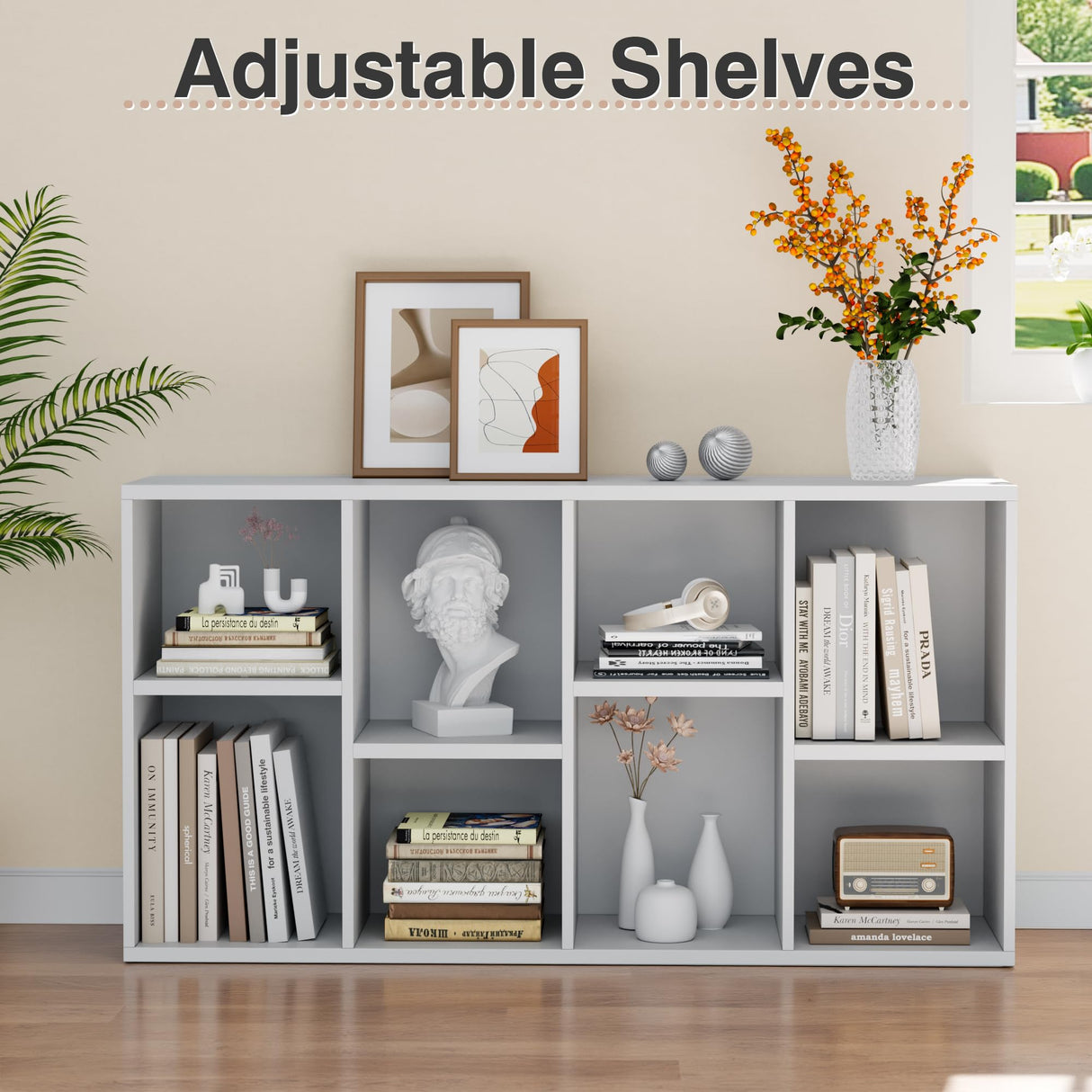 YESHOMY 8 Cube Bookcase, Open Frame 2-Tier Book Shelf, Bookshelf Storage Organizer with Adjustable Shelves for Organization, Room Decor, Milk White YESHOMY