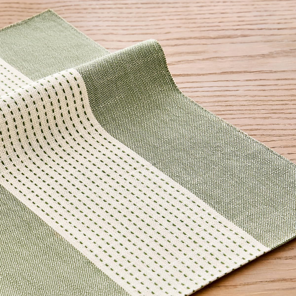 Wracra Linen Placemats, 12 x 18 Inch Set of 4 Placemats, Farmhouse Macrame Place Mats for Kitchen Table and Heat Resistant-Hemstitch Sage Green 4PCS Wracra