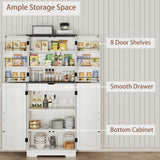 Kitchen Pantry Storage Cabinet,72" Freestanding Cupboard with 4 Barn Doors,Drawer and Adjustable Shelves,Wood Food Pantry for Kitchen, Dining Room, Bathroom,White Vipbear