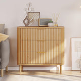 DWVO Fluted 3 Drawer Dresser, 32.5 Wider Modern Dressers Chest of Drawers with Solid Wood Legs, Wood Storage Dresser Organizer for Dorms, Flats, Living Rooms, Hallways,Natural Oak DWVO