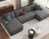 DURASPACE Cloud Sectional Couches, 126.2'' Modular U-Shaped Sofa with Deep Seat, Corduroy Boneless Sleeper Sofa Bed with Memory Foam for Living Room, No Assembly Required (Gray) DURASPACE